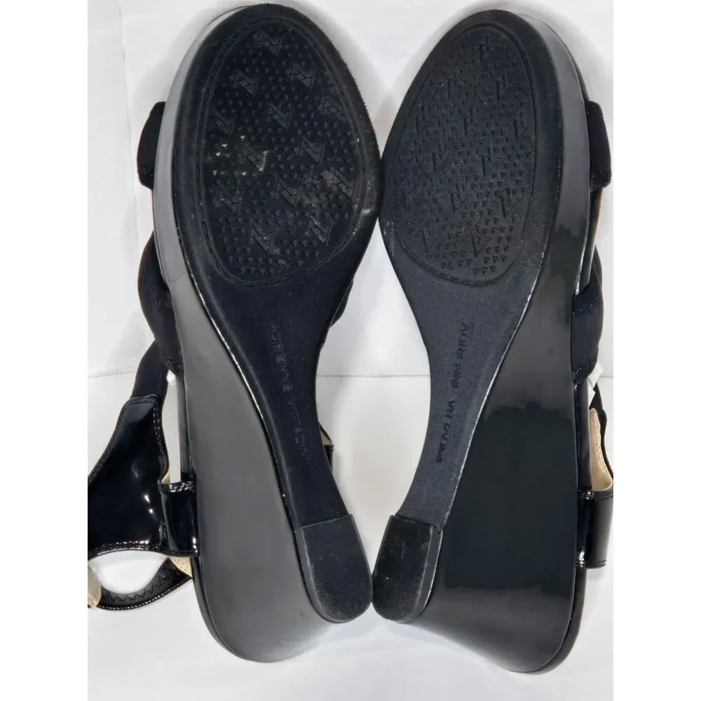 Adrienne Vittadini Clove Black Patent Wedge Sandals | Women's Size 10 - Picture 8 of 9